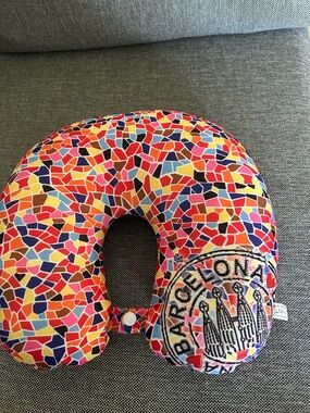 Colorful Mosaic Kids Travel Neck Pillow with Barcelona Patch - Multicolor